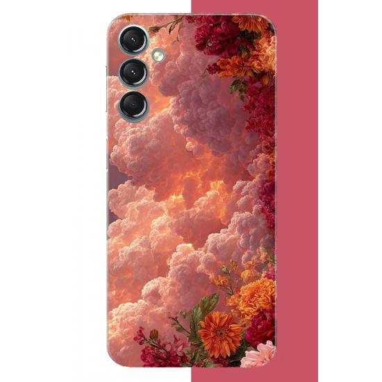 Samsung Galaxy A24 Uyumlu kırmızı bulut ve çiçekler UV Baskılı Silikon Kılıf