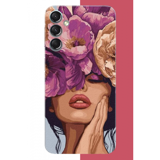 Samsung Galaxy A24 Uyumlu mor çiçekli kadın UV Baskılı Silikon Kılıf