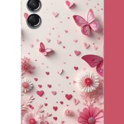 Samsung Galaxy A24 Uyumlu pembe kelebek UV Baskılı Silikon Kılıf