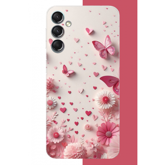 Samsung Galaxy A24 Uyumlu pembe kelebek UV Baskılı Silikon Kılıf
