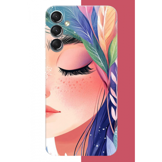 Samsung Galaxy A24 Uyumlu renkli yaprak saçlı kız.jpeg UV Baskılı Silikon Kılıf