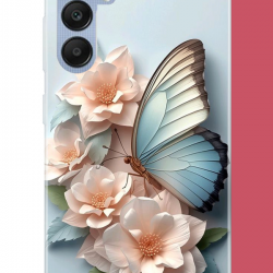Samsung Galaxy A25 Uyumlu mavi kanatlı kelebek UV Baskılı Silikon Kılıf