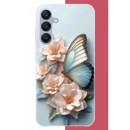 Samsung Galaxy A25 Uyumlu mavi kanatlı kelebek UV Baskılı Silikon Kılıf