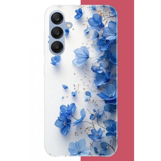 Samsung Galaxy A25 Uyumlu mavi çiçek2 UV Baskılı Silikon Kılıf