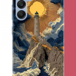Samsung Galaxy A25 Uyumlu mavi bulutlu deniz feneri UV Baskılı Silikon Kılıf