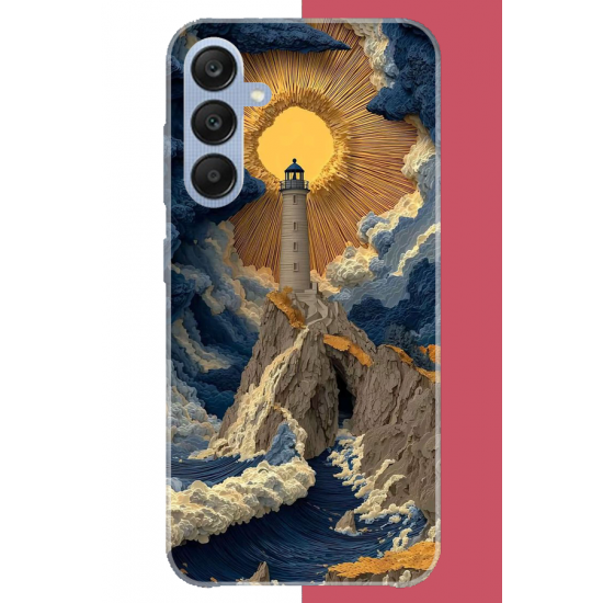 Samsung Galaxy A25 Uyumlu mavi bulutlu deniz feneri UV Baskılı Silikon Kılıf