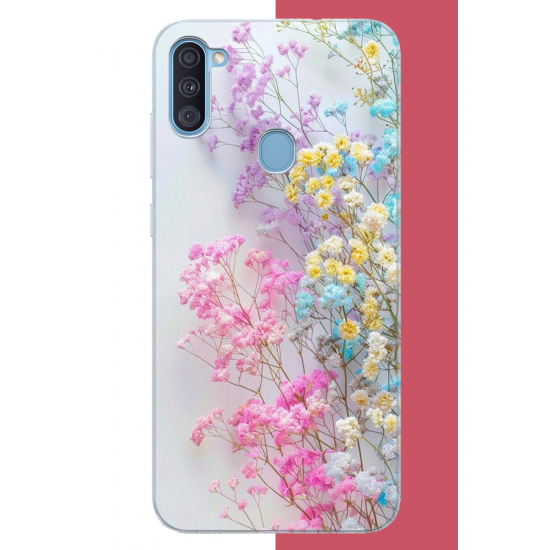 Samsung Galaxy A11-M11 Uyumlu renkli çiçek UV Baskılı Silikon Kılıf