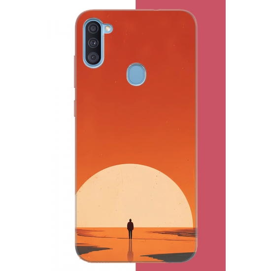 Samsung Galaxy A11-M11 Uyumlu retro güneş batımı UV Baskılı Silikon Kılıf