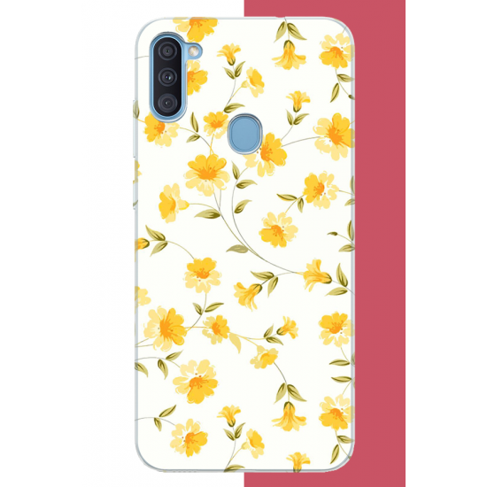 Samsung Galaxy A11-M11 Uyumlu sarı çiçek pattern UV Baskılı Silikon Kılıf