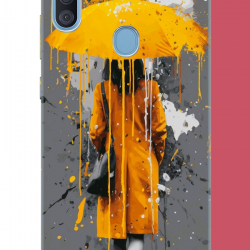Samsung Galaxy A11-M11 Uyumlu sarı şemsiyeli kadın UV Baskılı Silikon Kılıf Samsung Galaxy A11-M11 Uyumlu sarı şemsiyeli kadın UV Baskılı Silikon Kılıf