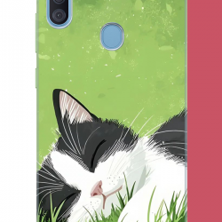 Samsung Galaxy A11-M11 Uyumlu uyuyan kedi UV Baskılı Silikon Kılıf