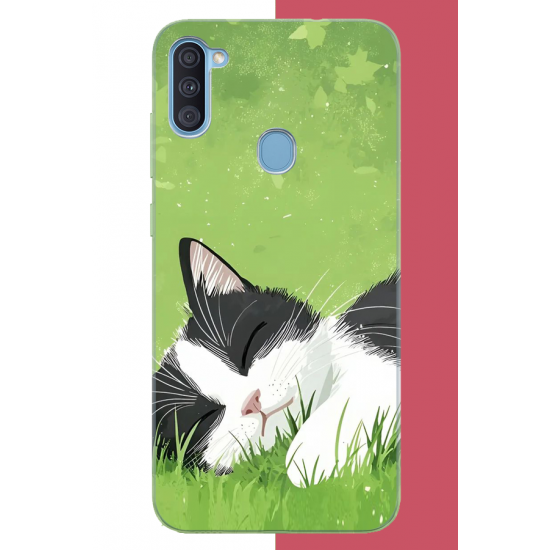 Samsung Galaxy A11-M11 Uyumlu uyuyan kedi UV Baskılı Silikon Kılıf