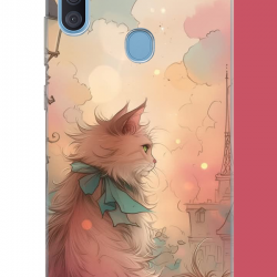 Samsung Galaxy A11-M11 Uyumlu mavi fularlı kedi UV Baskılı Silikon Kılıf Samsung Galaxy A11-M11 Uyumlu mavi fularlı kedi UV Baskılı Silikon Kılıf