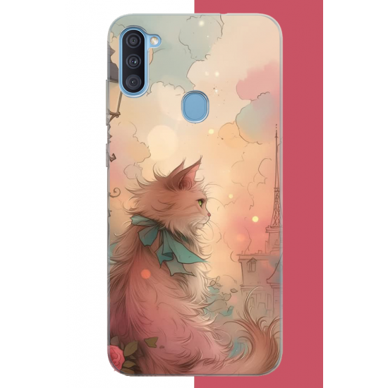 Samsung Galaxy A11-M11 Uyumlu mavi fularlı kedi UV Baskılı Silikon Kılıf