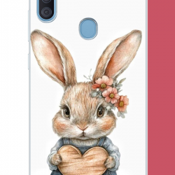 Samsung Galaxy A11-M11 Uyumlu çiçek tokalı tavşan UV Baskılı Silikon Kılıf