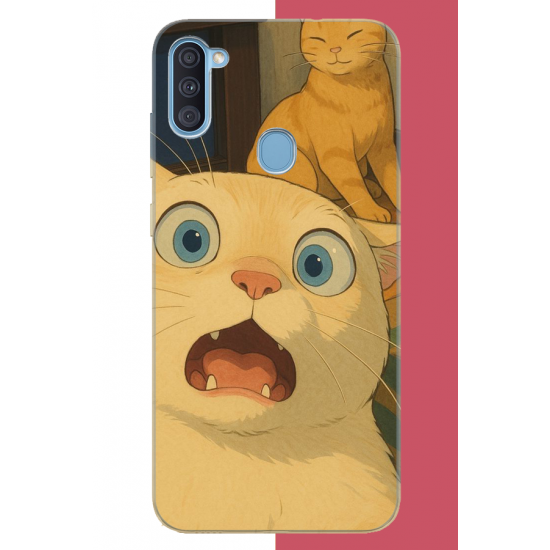 Samsung Galaxy A11-M11 Uyumlu şaşkın kedi UV Baskılı Silikon Kılıf Samsung Galaxy A11-M11 Uyumlu şaşkın kedi UV Baskılı Silikon Kılıf