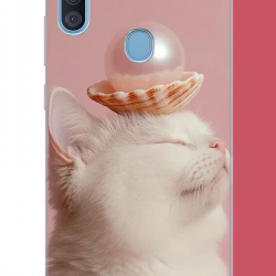 Samsung Galaxy A11-M11 Uyumlu incili kedi UV Baskılı Silikon Kılıf