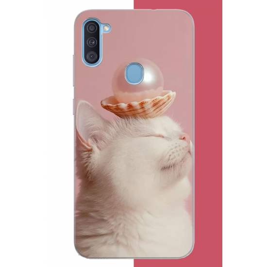 Samsung Galaxy A11-M11 Uyumlu incili kedi UV Baskılı Silikon Kılıf