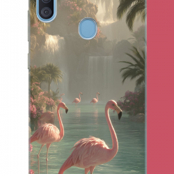 Samsung Galaxy A11-M11 Uyumlu akarsudaki flamingo UV Baskılı Silikon Kılıf
