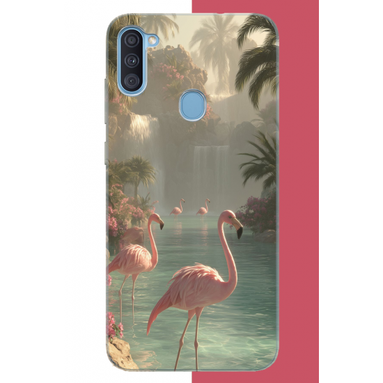 Samsung Galaxy A11-M11 Uyumlu akarsudaki flamingo UV Baskılı Silikon Kılıf
