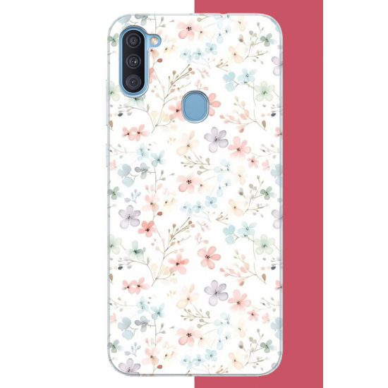 Samsung Galaxy A11-M11 Uyumlu lila mavi pattern UV Baskılı Silikon Kılıf