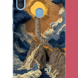 Samsung Galaxy A11-M11 Uyumlu mavi bulutlu deniz feneri UV Baskılı Silikon Kılıf