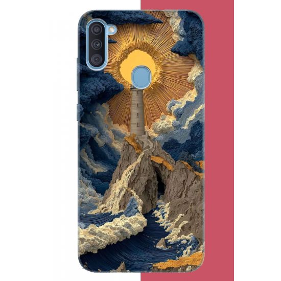 Samsung Galaxy A11-M11 Uyumlu mavi bulutlu deniz feneri UV Baskılı Silikon Kılıf