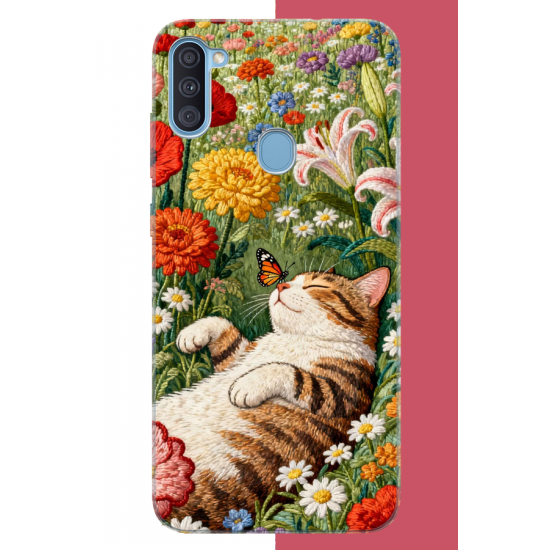 Samsung Galaxy A11-M11 Uyumlu Desenli kedi UV Baskılı Silikon Kılıf