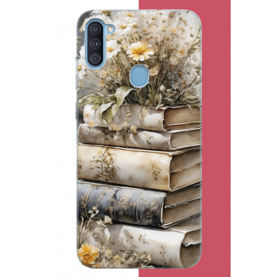 Samsung Galaxy A11-M11 Uyumlu papatyalı kitap UV Baskılı Silikon Kılıf