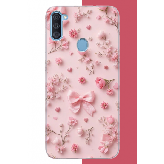 Samsung Galaxy A11-M11 Uyumlu pembe fiyonk gül.jpeg UV Baskılı Silikon Kılıf