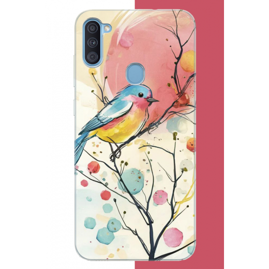 Samsung Galaxy A11-M11 Uyumlu renkli kuş UV Baskılı Silikon Kılıf