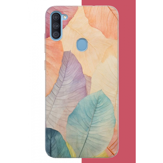 Samsung Galaxy A11-M11 Uyumlu renkli yaprak UV Baskılı Silikon Kılıf