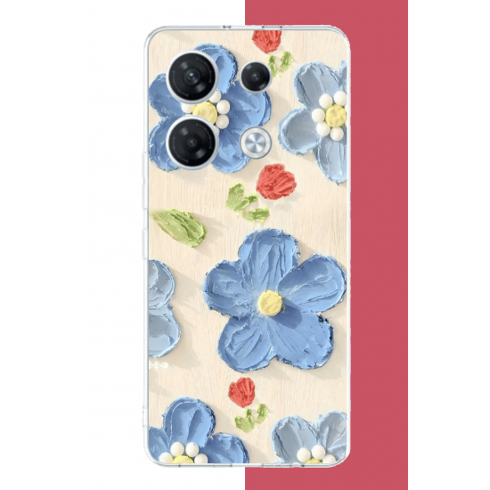 Infinix GT 20 PRO Uyumlu tuvaldeki mavi çiçek UV Baskılı Silikon Kılıf