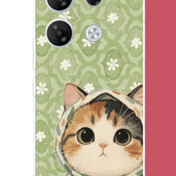 Infinix GT 20 PRO Uyumlu yeşil fularlı kedi UV Baskılı Silikon Kılıf