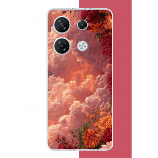 Infinix GT 20 PRO Uyumlu kırmızı bulut ve çiçekler UV Baskılı Silikon Kılıf