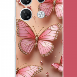 Infinix GT 20 PRO Uyumlu pembe taşlı kelebek UV Baskılı Silikon Kılıf