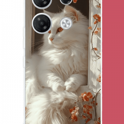 Infinix GT 20 PRO Uyumlu penceredeki beyaz kedi UV Baskılı Silikon Kılıf