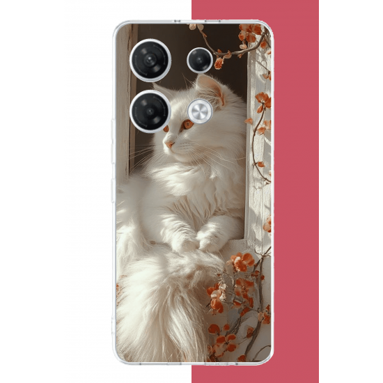 Infinix GT 20 PRO Uyumlu penceredeki beyaz kedi UV Baskılı Silikon Kılıf