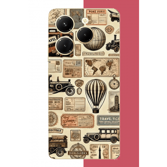 Infinix Hot 40-40 PRO Uyumlu vintage seyehat UV Baskılı Silikon Kılıf
