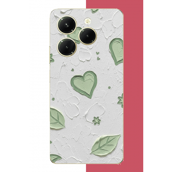Infinix Hot 40-40 PRO Uyumlu yeşil kalpli tuval UV Baskılı Silikon Kılıf
