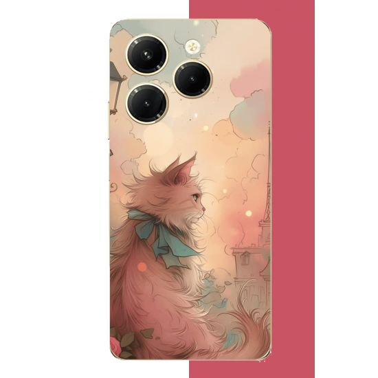 Infinix Hot 40-40 PRO Uyumlu mavi fularlı kedi UV Baskılı Silikon Kılıf