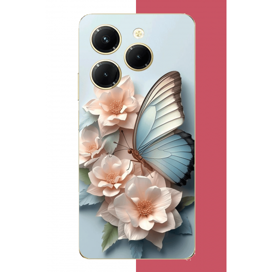 Infinix Hot 40-40 PRO Uyumlu mavi kanatlı kelebek UV Baskılı Silikon Kılıf