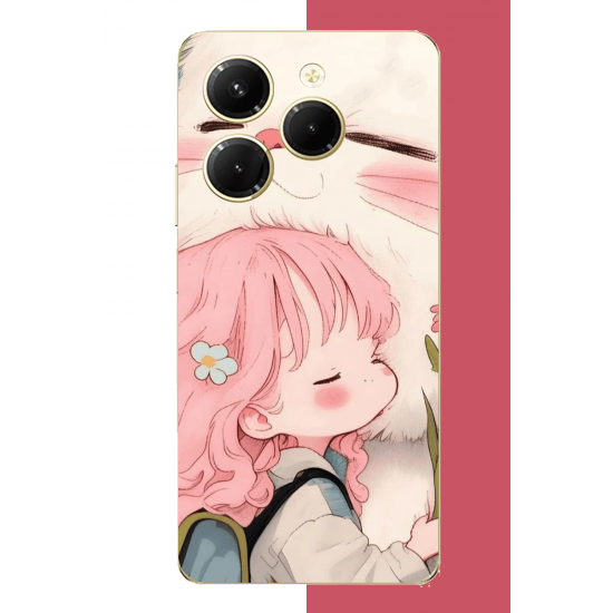 Infinix Hot 40-40 PRO Uyumlu kawaii küçük kız ve kedi UV Baskılı Silikon Kılıf