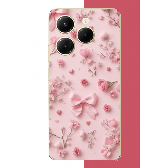 Infinix Hot 40-40 PRO Uyumlu pembe fiyonk gül.jpeg UV Baskılı Silikon Kılıf
