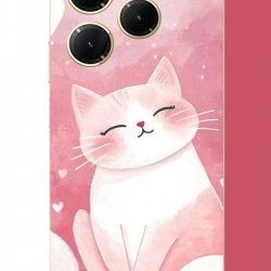Infinix Hot 40-40 PRO Uyumlu pembe kedi UV Baskılı Silikon Kılıf