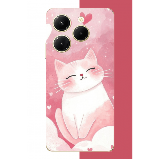Infinix Hot 40-40 PRO Uyumlu pembe kedi UV Baskılı Silikon Kılıf