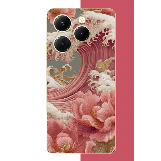 Infinix Hot 40-40 PRO Uyumlu pembe çiçekli dalga UV Baskılı Silikon Kılıf