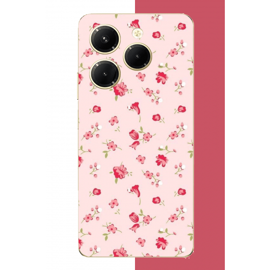 Infinix Hot 40-40 PRO Uyumlu pembe çiçekli pattern UV Baskılı Silikon Kılıf