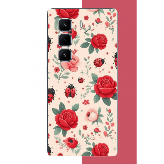 Infinix Hot 50 PRO PLUS+ Uyumlu uğur böcek ve gül UV Baskılı Silikon Kılıf