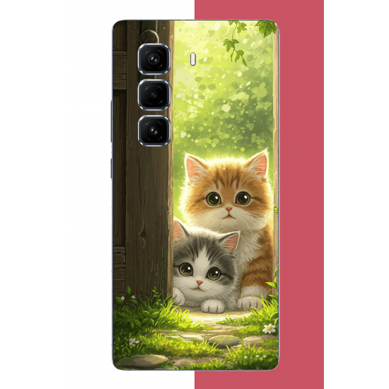 Infinix Hot 50 PRO PLUS+ Uyumlu kapıdaki kediler UV Baskılı Silikon Kılıf